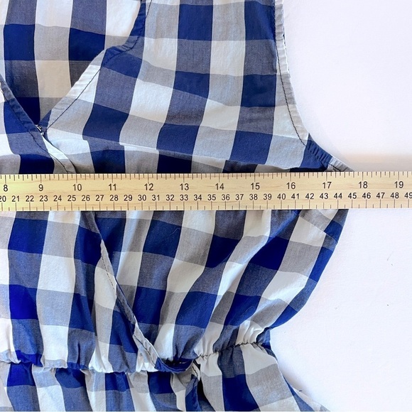 POPSUGAR GINGHAM DRESS SZ M RUFFLE HEM FAUX WRAP SKIRT BLUE WHITE - Picture 9 of 15